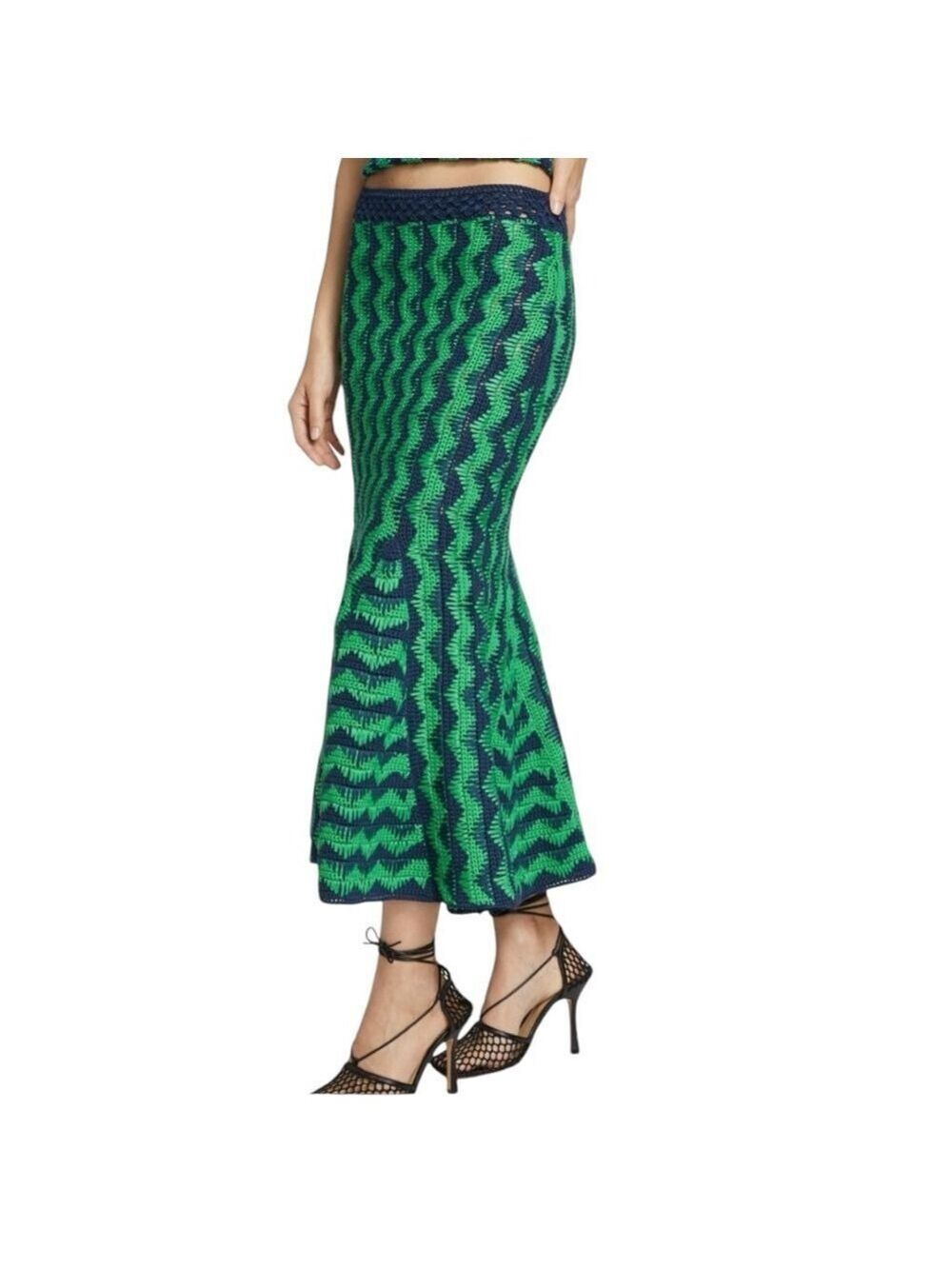 Women's Wales Bonner Ocean Zigzag Green and Blue Midi Skirt Size Small NWT